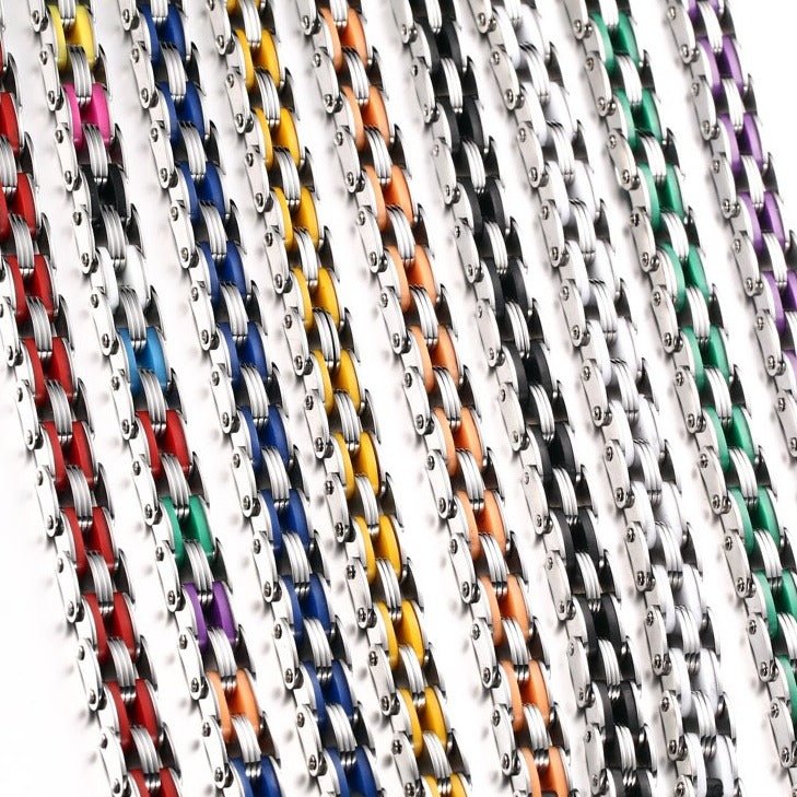 Bracelet Chaîne de Moto Multicolore en Acier Inoxydable et en Silicone Marley - Mon Bracelet Homme