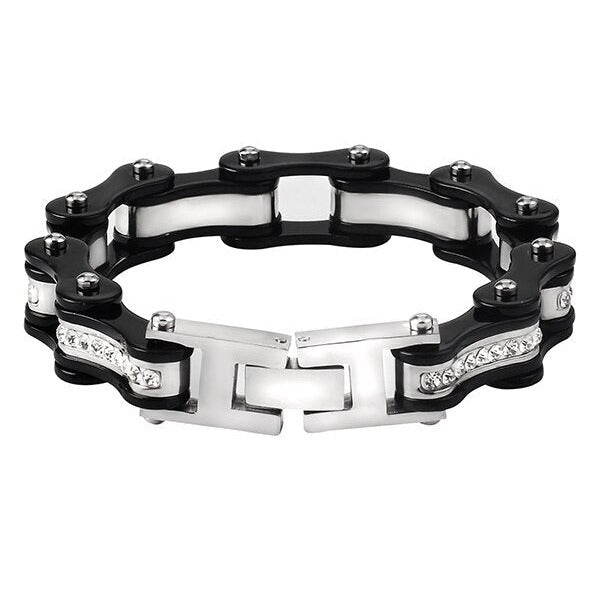 Bracelet Chaîne de Moto Noir Avec Strass Argenté Style Hip Hop Cesar - Mon Bracelet Homme