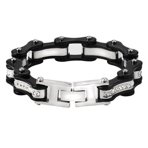 Bracelet Chaîne de Moto Noir Avec Strass Argenté Style Hip Hop Cesar - Mon Bracelet Homme