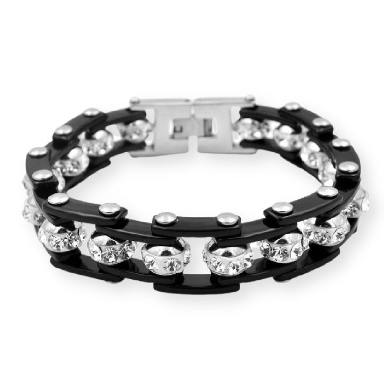 Bracelet Chaîne de Moto Noir Avec Strass Eliseo - Mon Bracelet Homme