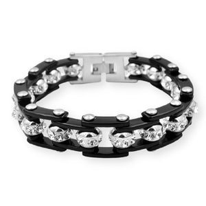 Bracelet Chaîne de Moto Noir Avec Strass Eliseo - Mon Bracelet Homme
