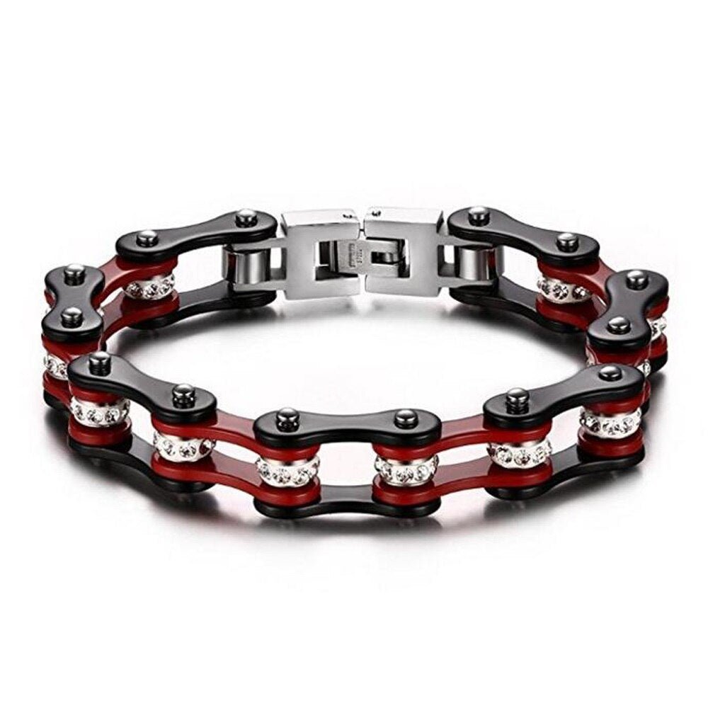 Bracelet Chaîne de Moto Noir en Acier Inoxydable et en Zircon Cruz - Mon Bracelet Homme