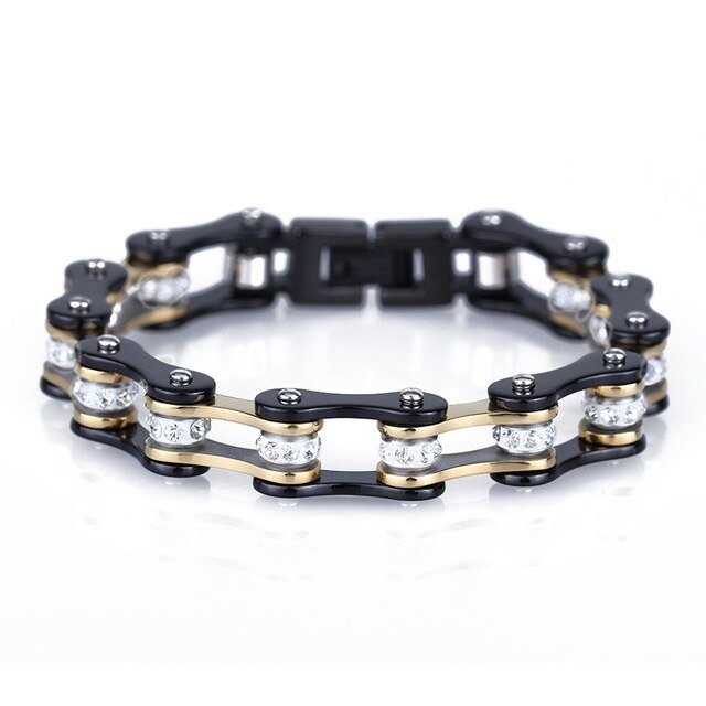 Bracelet Chaîne de Moto Noir en Acier Inoxydable et en Zircon Shiloh - Mon Bracelet Homme