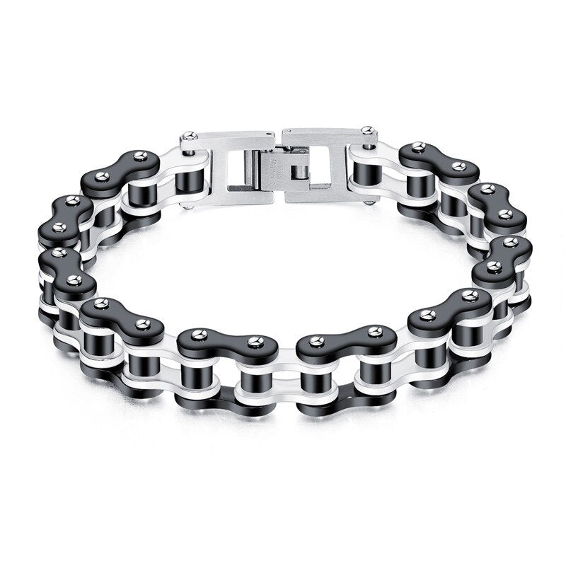 Bracelet Chaîne de Moto Noir et Blanc Avec Fermoir à Bascule Axel - Mon Bracelet Homme