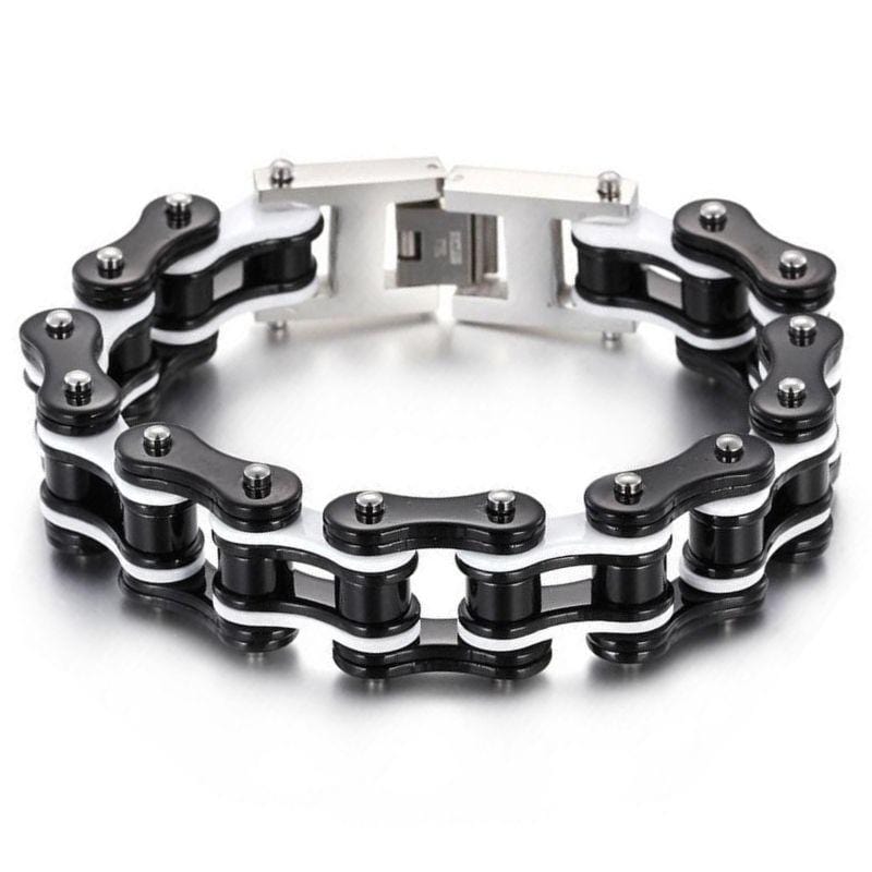 Bracelet Chaîne de Moto Noir et Blanc en Acier - Mon Bracelet Homme