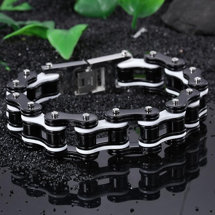 Bracelet Chaîne de Moto Noir et Blanc en Acier - Mon Bracelet Homme