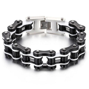 Bracelet Chaîne de Moto Noir et Blanc en Acier - Mon Bracelet Homme