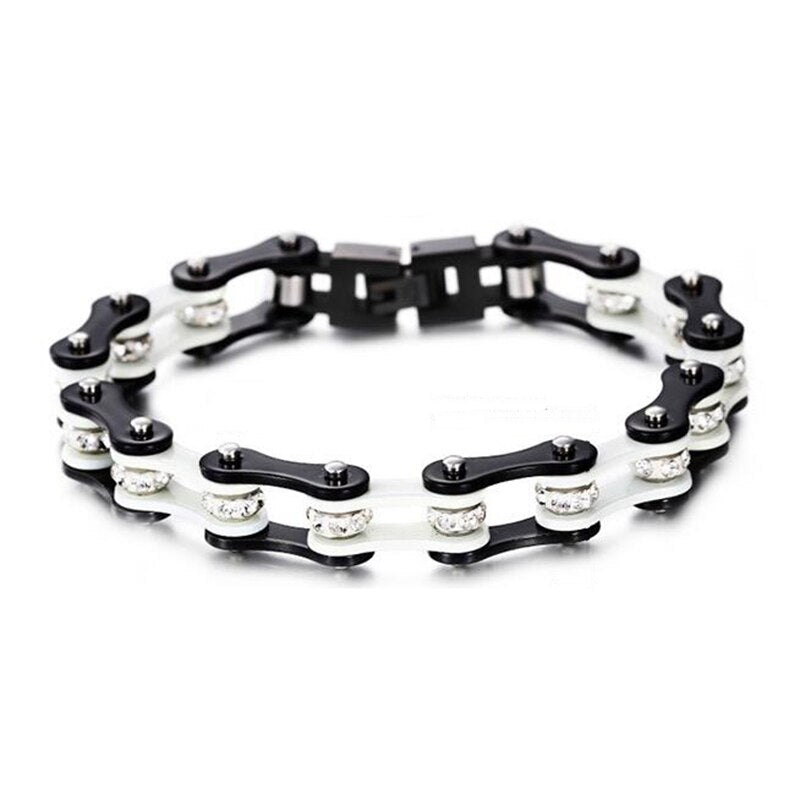 Bracelet Chaîne de Moto Noir et Blanc en Acier Inoxydable et en Zircon Sullivan - Mon Bracelet Homme