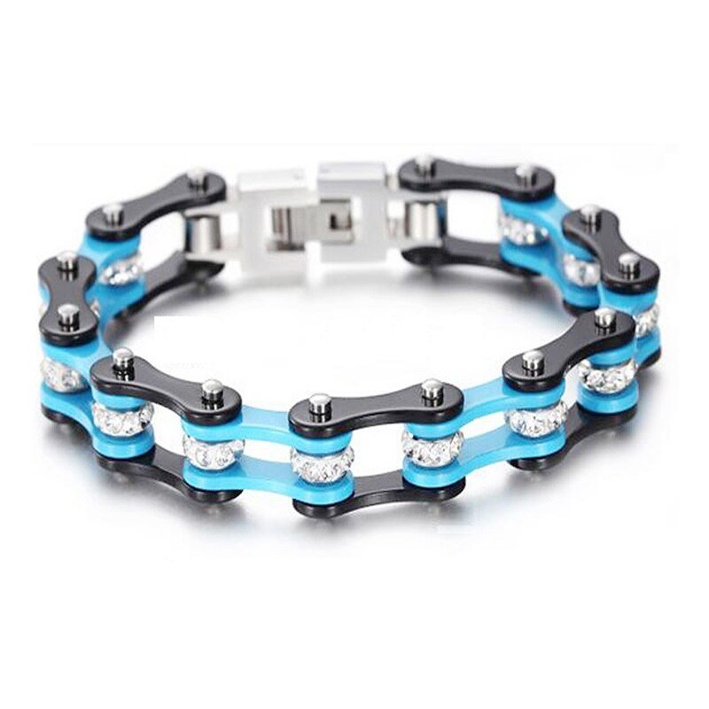 Bracelet Chaîne de Moto Noir et Bleu en Acier Inoxydable et en Zircon Cole - Mon Bracelet Homme