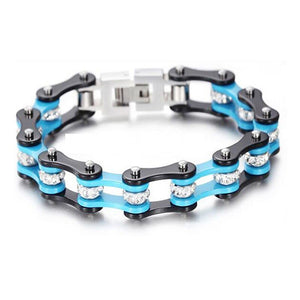 Bracelet Chaîne de Moto Noir et Bleu en Acier Inoxydable et en Zircon Cole - Mon Bracelet Homme