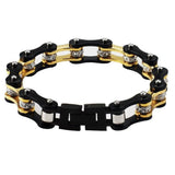 Bracelet Chaîne de Moto Noir et Doré Avec Strass Style Hip Hop Jimmy
