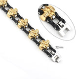 Bracelet Chaîne de Moto Noir et Doré Avec Tête de Mort Trey - Mon Bracelet Homme