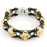 Bracelet Chaîne de Moto Noir et Doré Avec Tête de Mort Trey