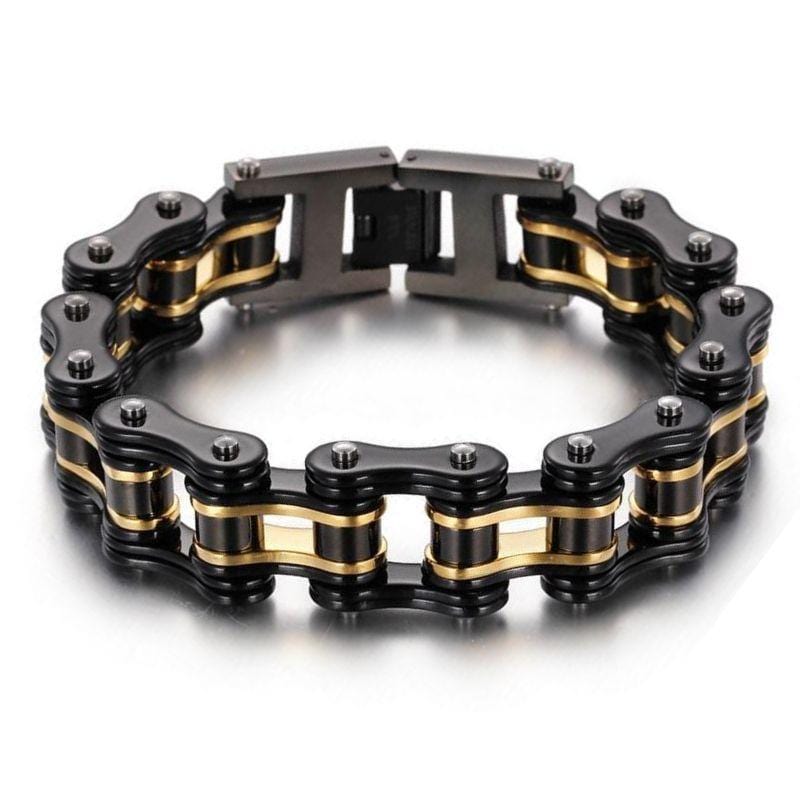 Bracelet Chaîne de Moto Noir et Doré en Acier - Mon Bracelet Homme
