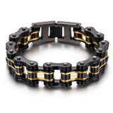 Bracelet Chaîne de Moto Noir et Doré en Acier