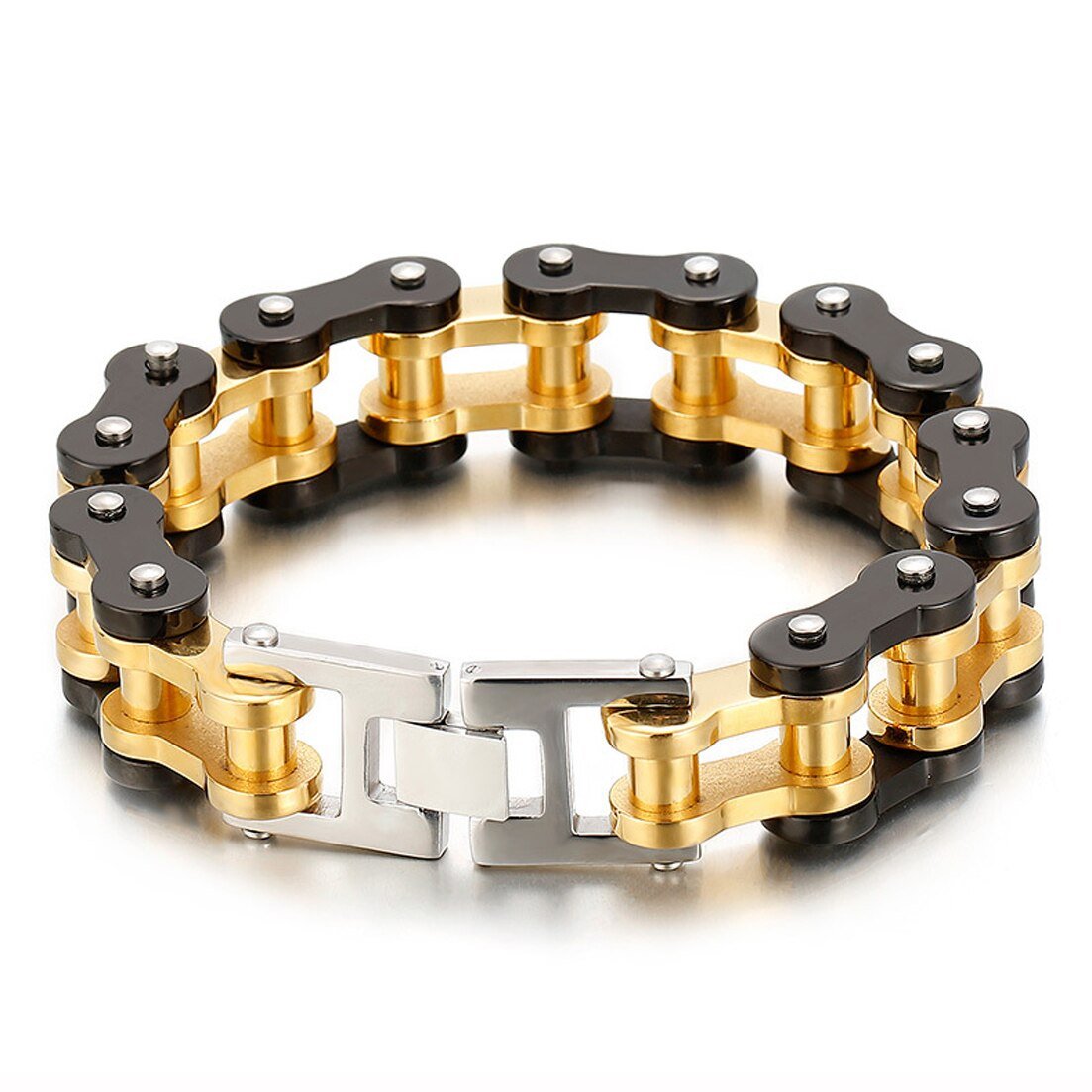 Bracelet Chaîne de Moto Noir et Doré Everest - Mon Bracelet Homme