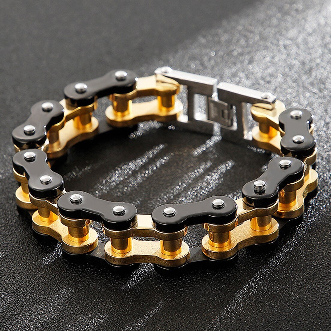 Bracelet Chaîne de Moto Noir et Doré Everest - Mon Bracelet Homme