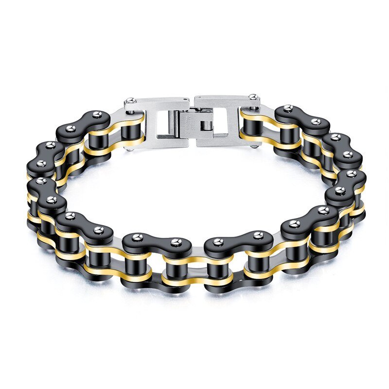 Bracelet Chaîne de Moto Noir et Jaune Avec Fermoir à Bascule Simon - Mon Bracelet Homme