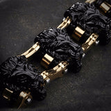 Bracelet Chaîne de Moto Noir et Or Lion en Acier - Mon Bracelet Homme