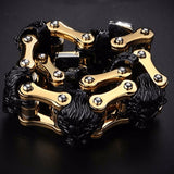 Bracelet Chaîne de Moto Noir et Or Lion en Acier - Mon Bracelet Homme