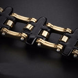 Bracelet Chaîne de Moto Noir et Or Lion en Acier - Mon Bracelet Homme