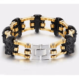 Bracelet Chaîne de Moto Noir et Or Lion en Acier - Mon Bracelet Homme