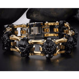 Bracelet Chaîne de Moto Noir et Or Lion en Acier - Mon Bracelet Homme