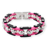 Bracelet Chaîne de Moto Noir et Rose Avec Strass