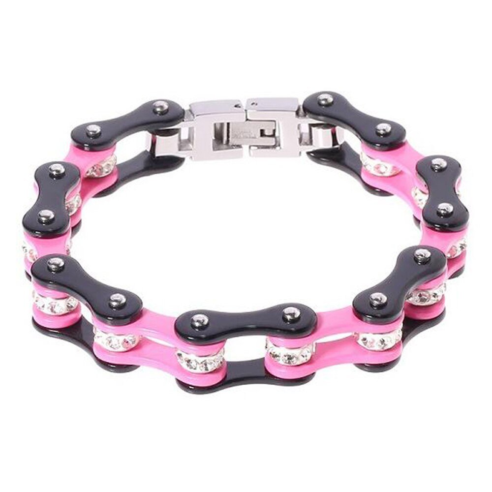 Bracelet Chaîne de Moto Noir et Rose en Acier Inoxydable et en Zircon Bruno - Mon Bracelet Homme