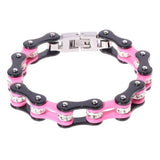 Bracelet Chaîne de Moto Noir et Rose en Acier Inoxydable et en Zircon Bruno