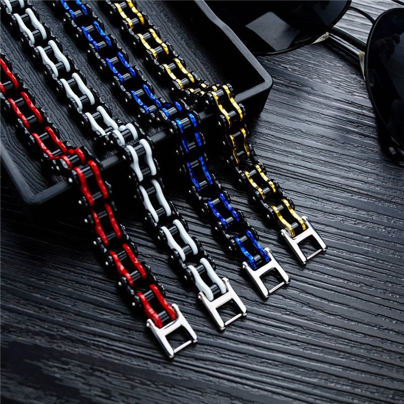 Bracelet Chaîne de Moto Noir et Rouge Avec Fermoir à Bascule Cohen - Mon Bracelet Homme