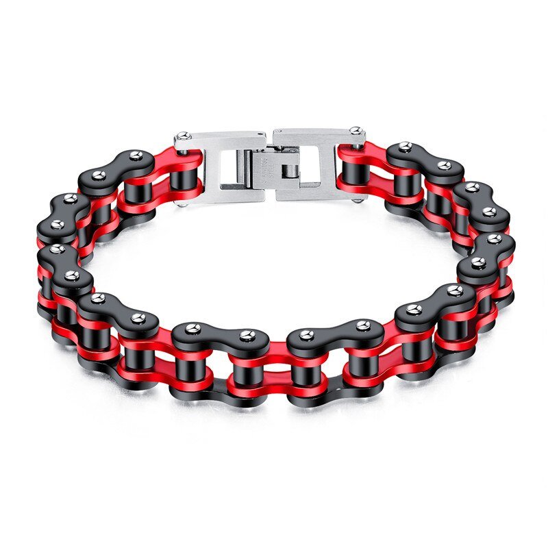 Bracelet Chaîne de Moto Noir et Rouge Avec Fermoir à Bascule Cohen - Mon Bracelet Homme