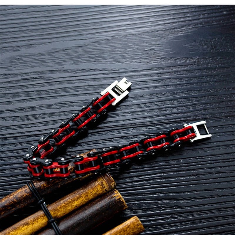 Bracelet Chaîne de Moto Noir et Rouge Avec Fermoir à Bascule Cohen - Mon Bracelet Homme