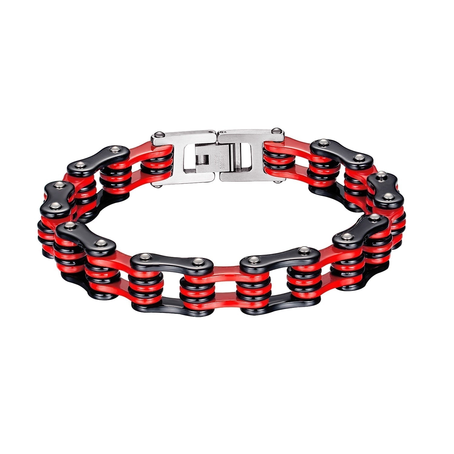 Bracelet Chaîne de Moto Noir et Rouge en Acier Inoxydable Canaan - Mon Bracelet Homme