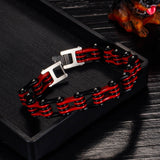Bracelet Chaîne de Moto Noir et Rouge en Acier Inoxydable Canaan - Mon Bracelet Homme
