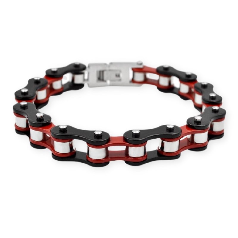 Bracelet Chaîne de Moto Noir et Rouge en Acier Inoxydable Harold - Mon Bracelet Homme