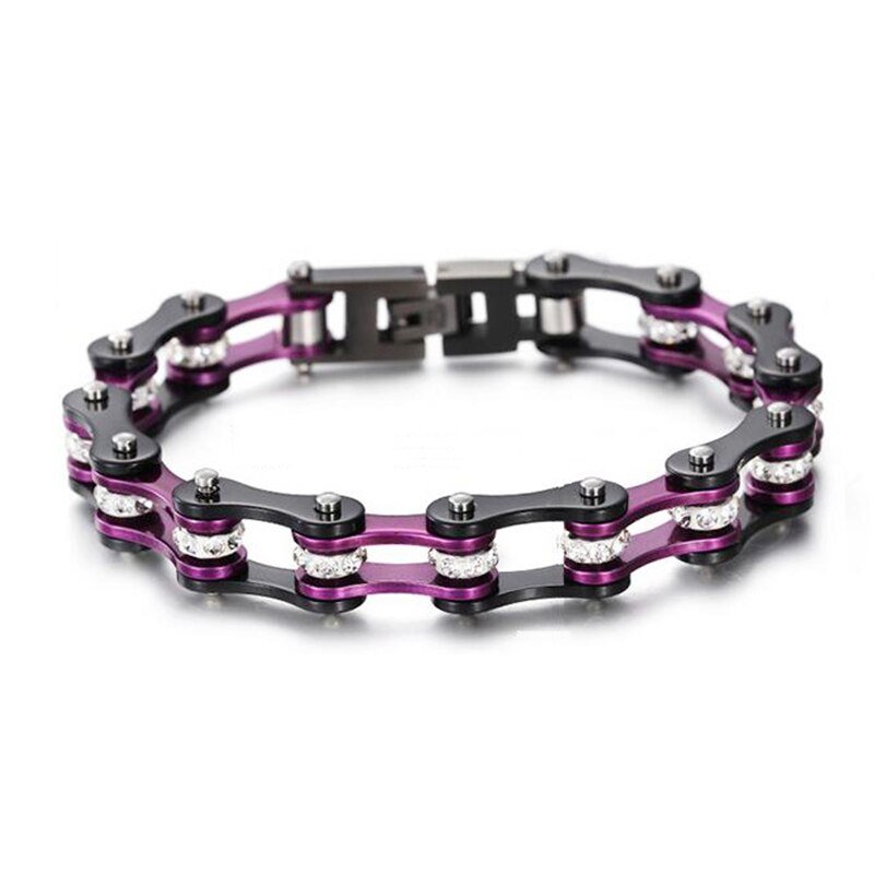 Bracelet Chaîne de Moto Noir et Violet en Acier Inoxydable et en Zircon Jorge - Mon Bracelet Homme
