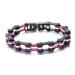 Bracelet Chaîne de Moto Noir et Violet en Acier Inoxydable et en Zircon Jorge - Mon Bracelet Homme