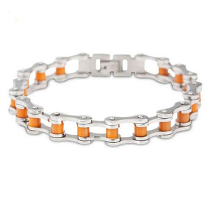 Bracelet Chaîne de Moto Orange en Acier - Mon Bracelet Homme