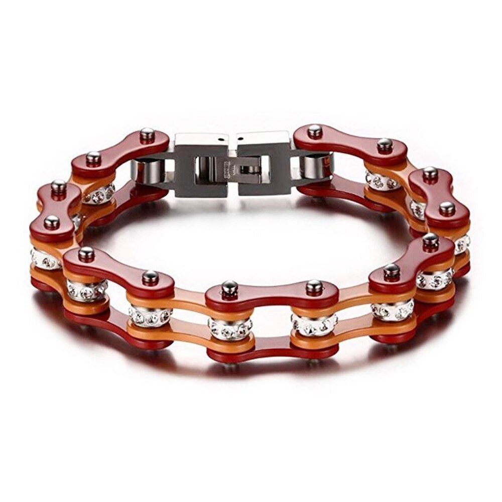 Bracelet Chaîne de Moto Orange en Acier Inoxydable et en Zircon Jeremias - Mon Bracelet Homme