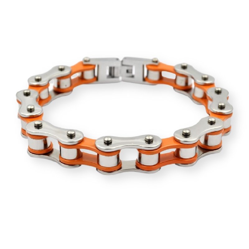 Bracelet Chaîne de Moto Orange en Acier Inoxydable pour Homme Junior - Mon Bracelet Homme