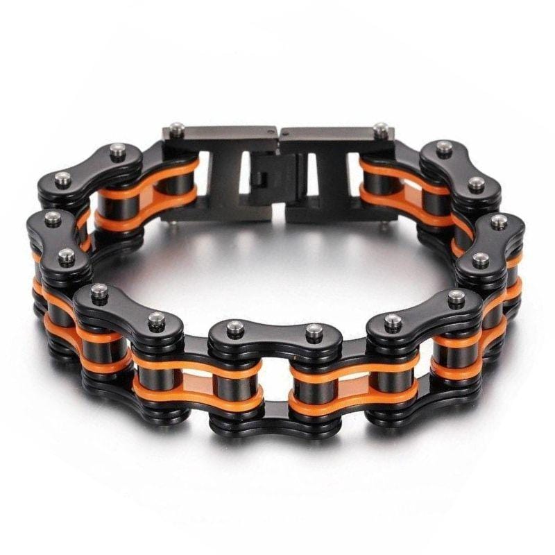 Bracelet Chaîne de Moto Orange et Noir en Acier - Mon Bracelet Homme