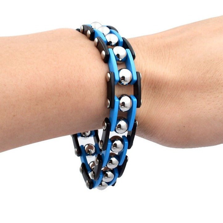 Bracelet Chaîne de Moto Original Bleu en Acier Inoxydable Sawyer - Mon Bracelet Homme