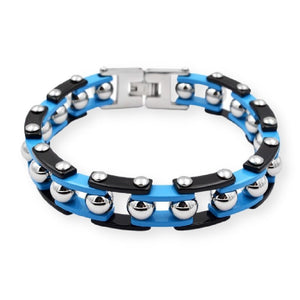 Bracelet Chaîne de Moto Original Bleu en Acier Inoxydable Sawyer - Mon Bracelet Homme