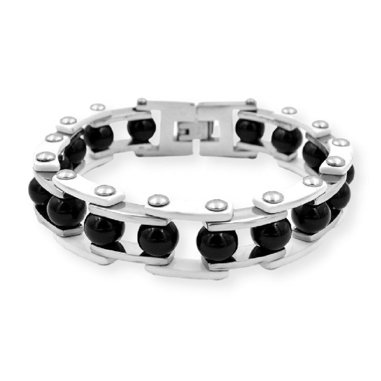 Bracelet Chaîne de Moto Original Gris et Noir en Acier Inoxydable Eliezer - Mon Bracelet Homme
