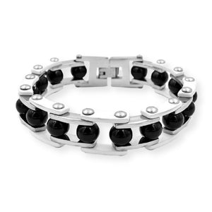 Bracelet Chaîne de Moto Original Gris et Noir en Acier Inoxydable Eliezer - Mon Bracelet Homme