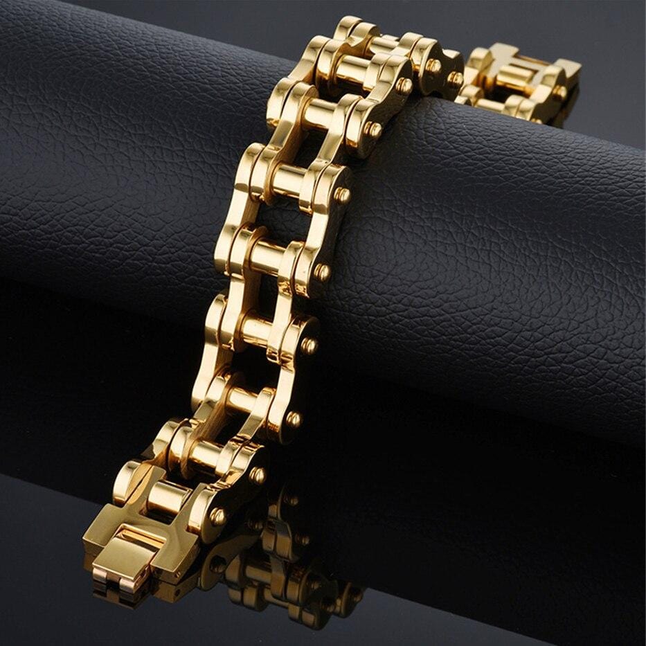 Bracelet Chaîne de Moto Plaqué Or en Acier - Mon Bracelet Homme