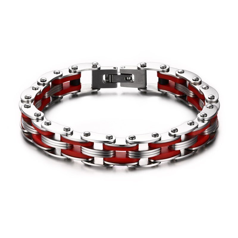 Bracelet Chaîne de Moto Rouge en Acier Inoxydable et en Silicone Ibrahim - Mon Bracelet Homme