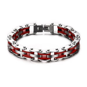 Bracelet Chaîne de Moto Rouge en Acier Inoxydable et en Silicone Ibrahim - Mon Bracelet Homme