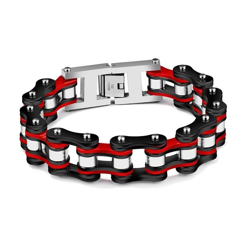 Bracelet Chaîne de Moto Rouge et Noir en Acier - Mon Bracelet Homme
